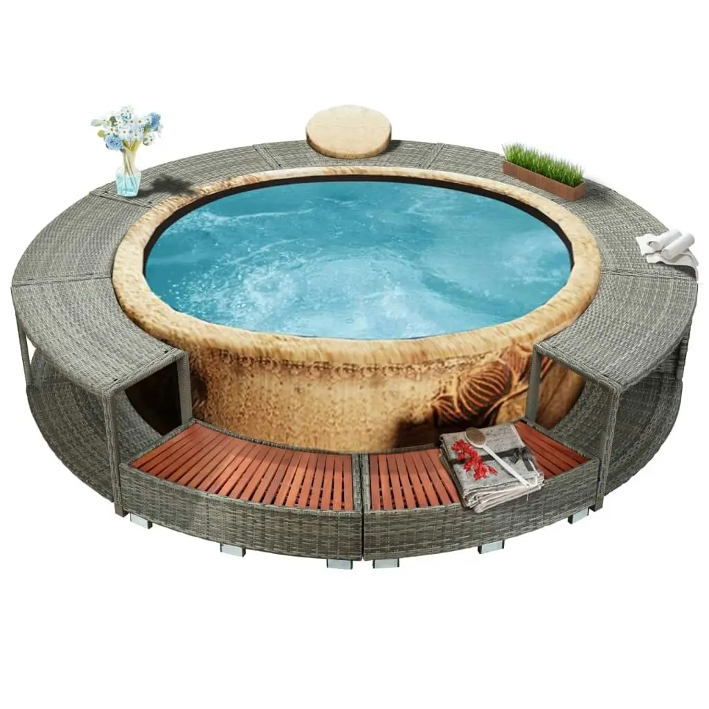 Hot Tub Surround Grey Poly Rattan 46459