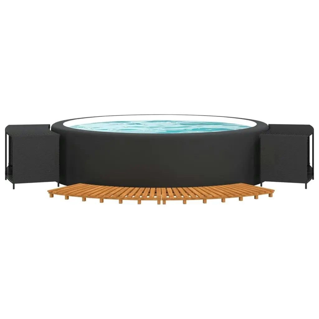 Hot Tub Surround Black Poly Rattan and Solid Wood Acacia 3157106