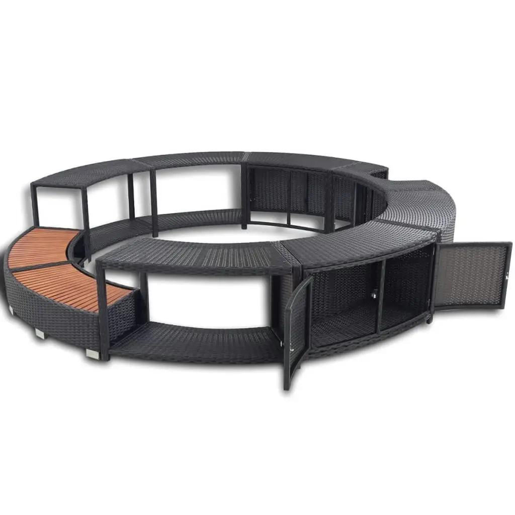 Hot Tub Surround Black Poly Rattan 41454