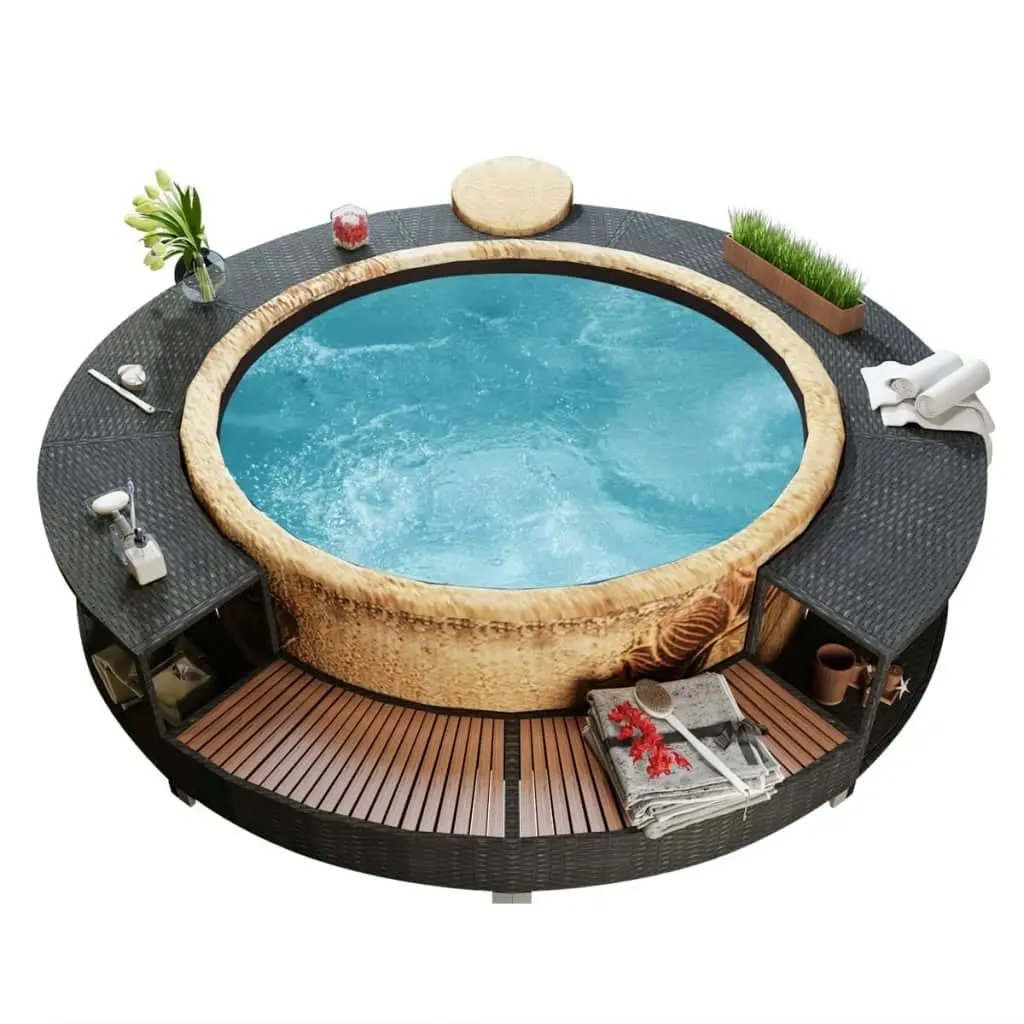 Hot Tub Surround Black Poly Rattan 41454