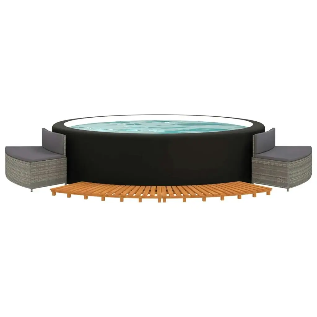 Hot Tub Surround Grey Poly Rattan and Solid Wood Acacia 3157118