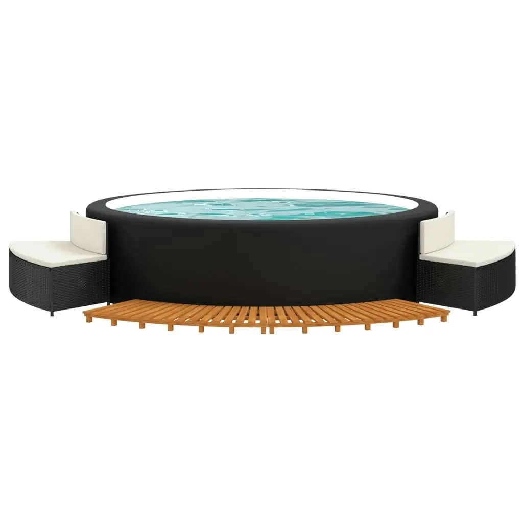 Hot Tub Surround Black Poly Rattan and Solid Wood Acacia 3157107