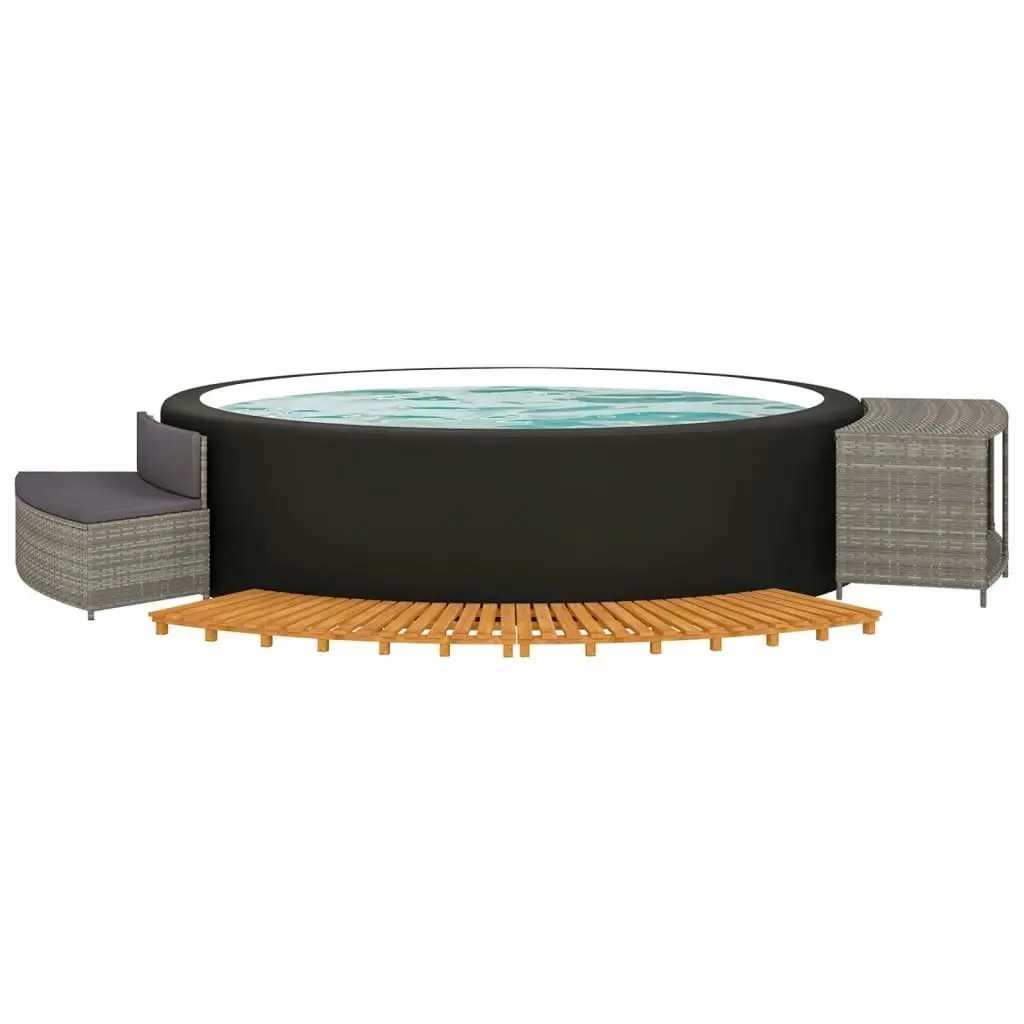 Hot Tub Surround Grey Poly Rattan and Solid Wood Acacia 362260