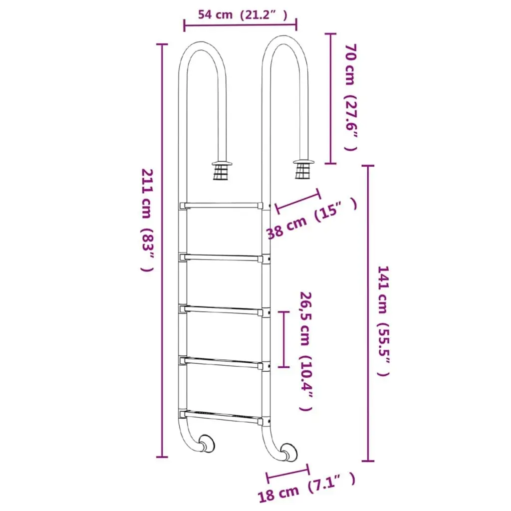 Pool Ladder 54x38x211 cm 304 Stainless Steel 93454