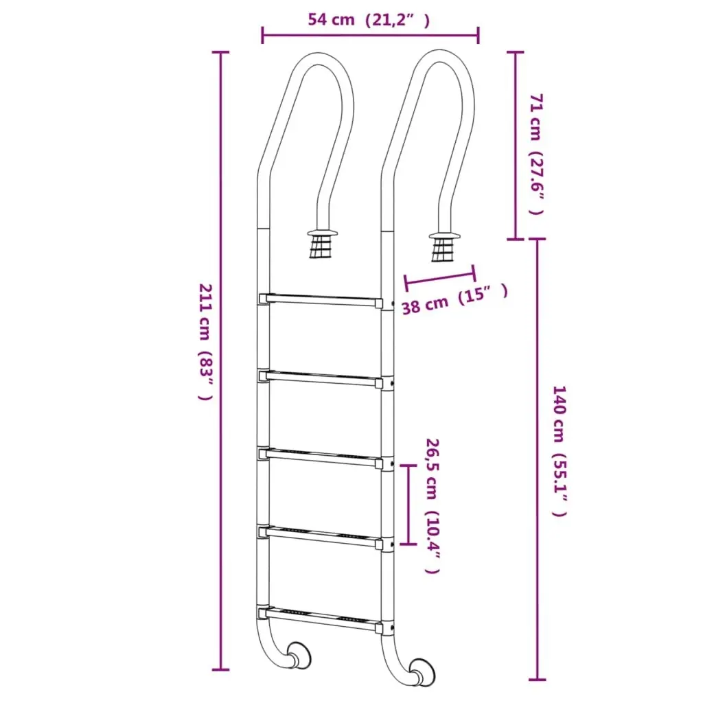 Pool Ladder 54x38x211 cm 304 Stainless Steel 93457