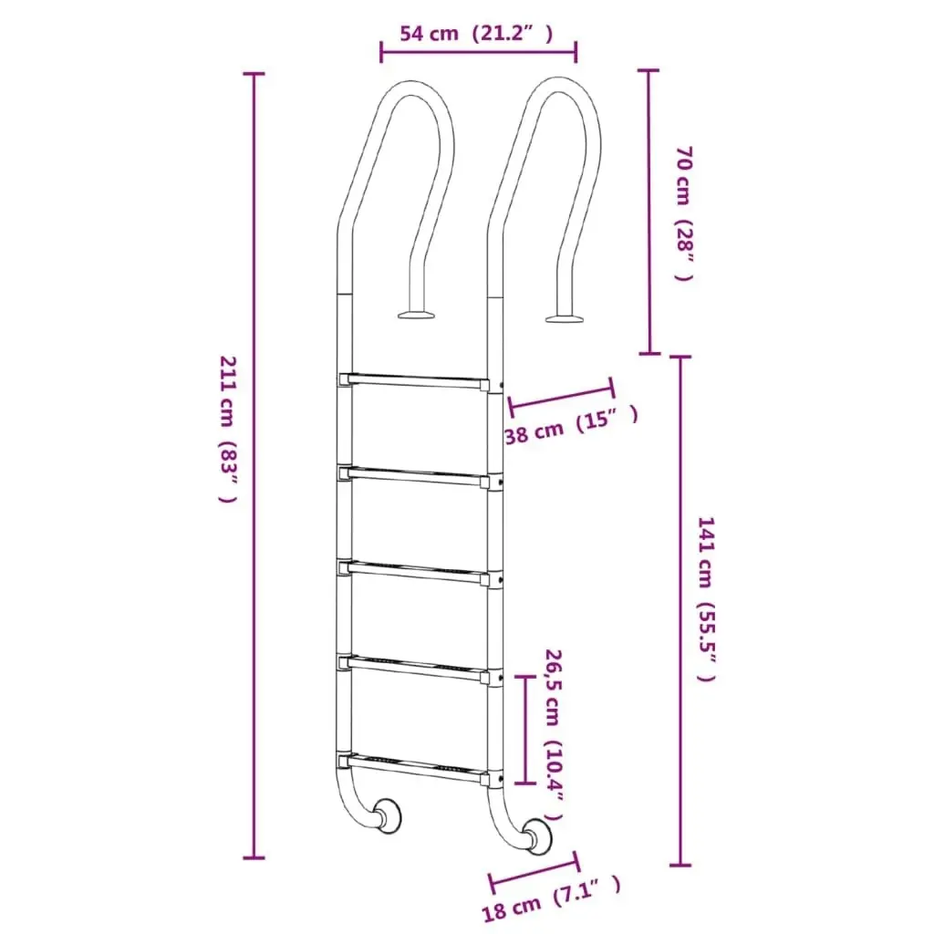 Pool Ladder 54x38x211 cm 304 Stainless Steel 93463