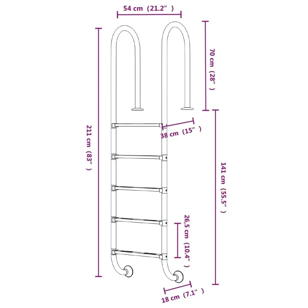 Pool Ladder 54x38x211 cm 304 Stainless Steel 93460