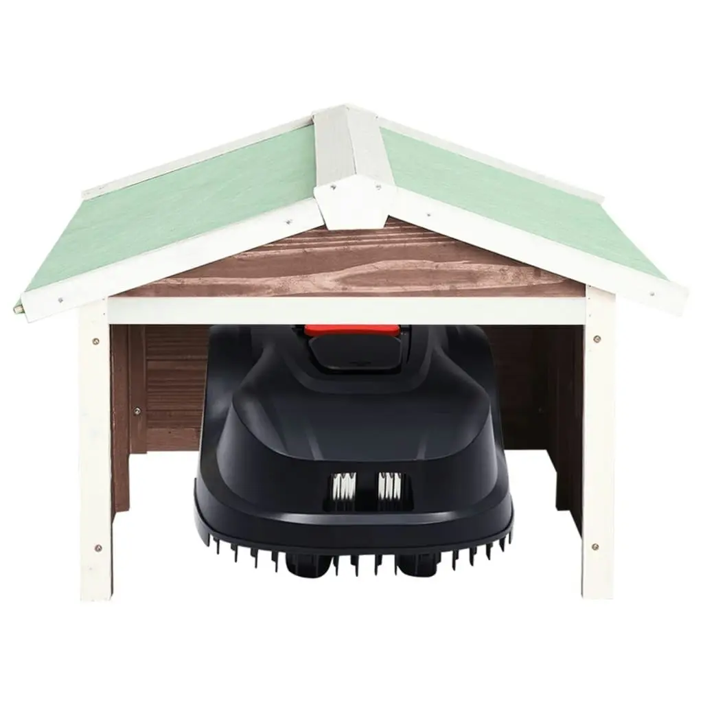 Robotic Lawn Mower Garage 72x87x50 cm Mocca and White Firwood 170880