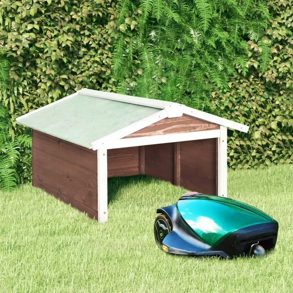 Robotic Lawn Mower Garage 72x87x50 cm Mocca and White Firwood 170880