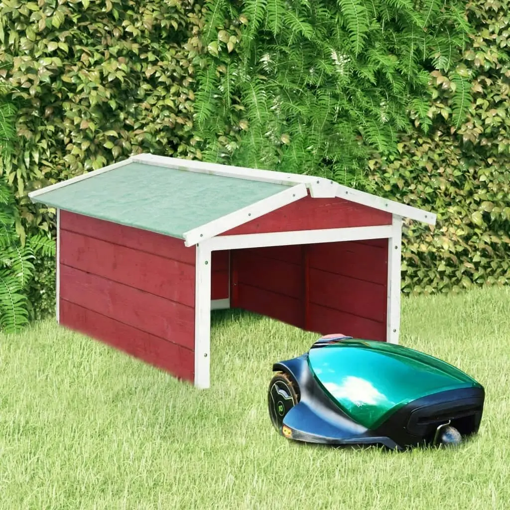 Robotic Lawn Mower Garage 72x87x50 cm Red and White Firwood 170881