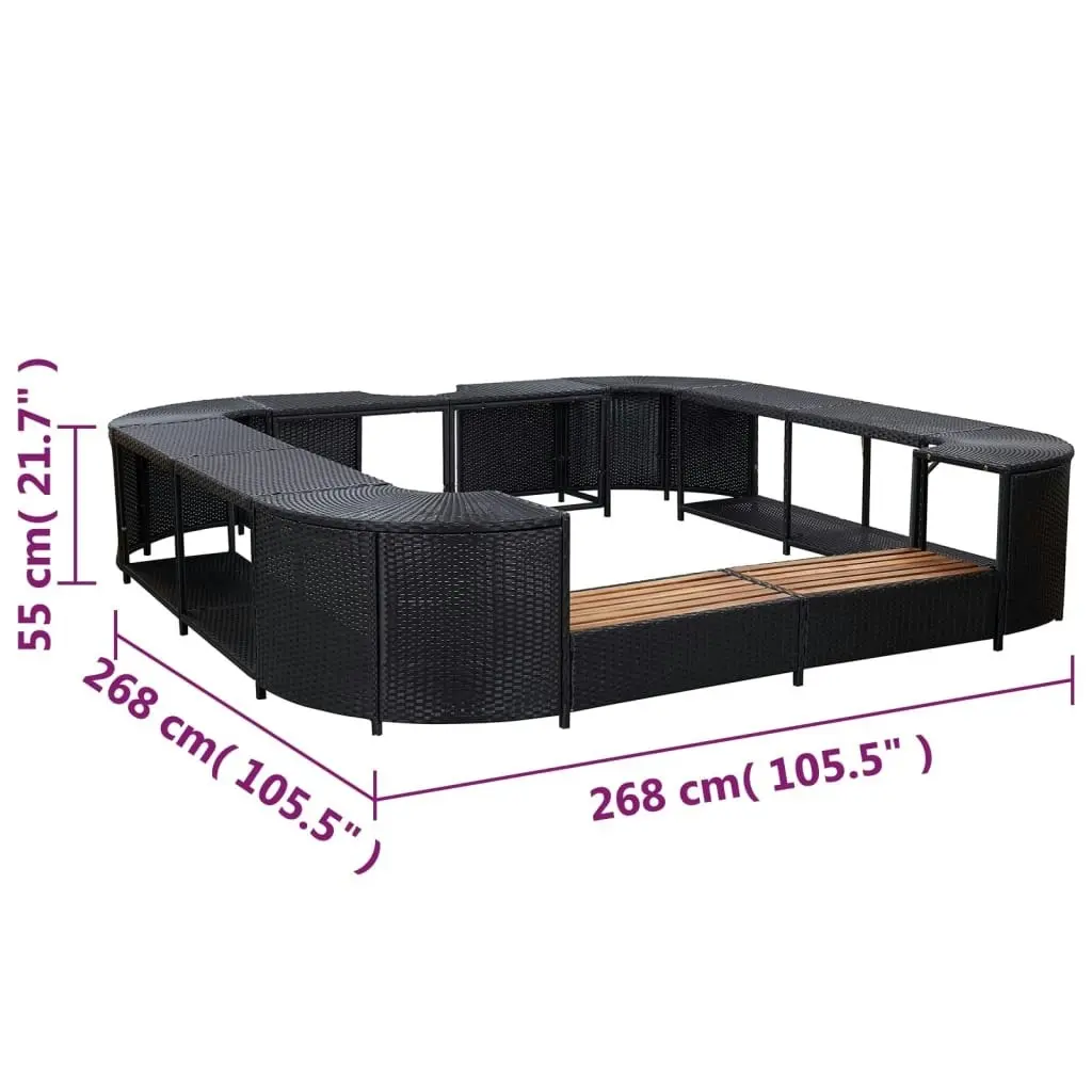 Square Spa Surround Black 268 x 268 x 55 cm Poly Rattan 46073