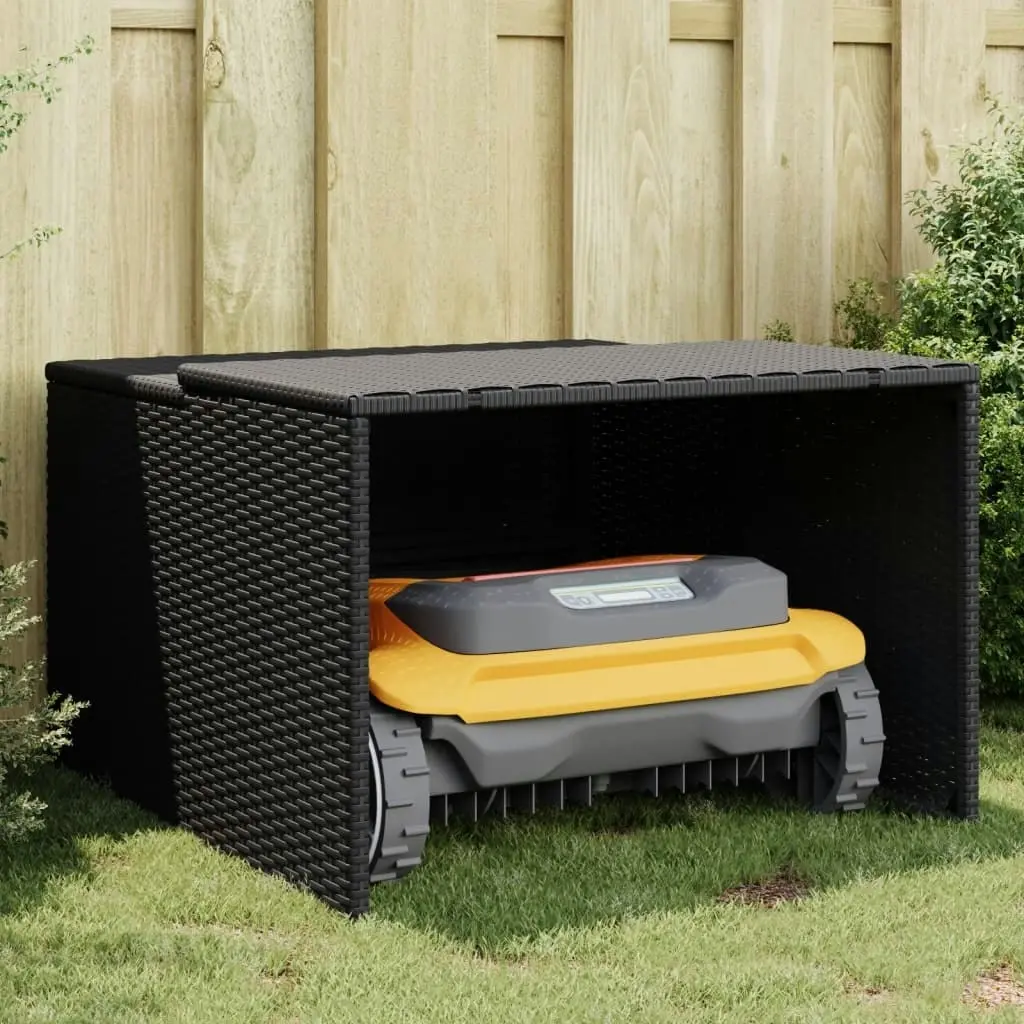 Robot Mower Garage Black 86x90x52/57 cm Poly Rattan 365404