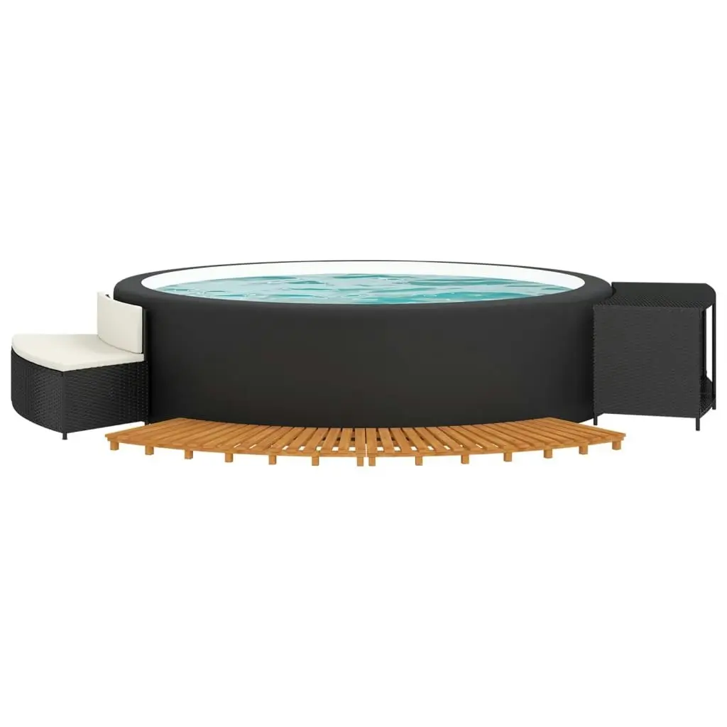 Hot Tub Surround Black Poly Rattan and Solid Wood Acacia 362259