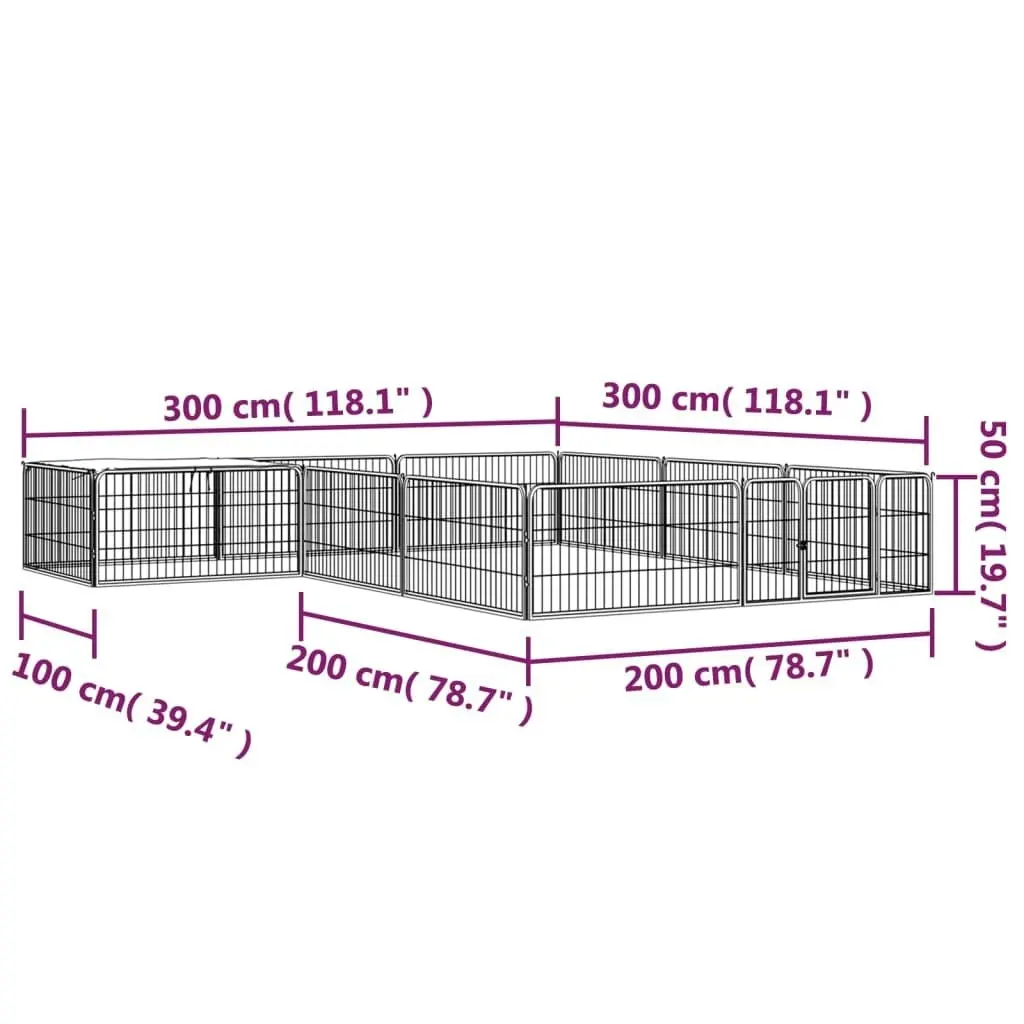 12-Panel Dog Playpen Black 100x50 cm Powder-coated Steel 3115977