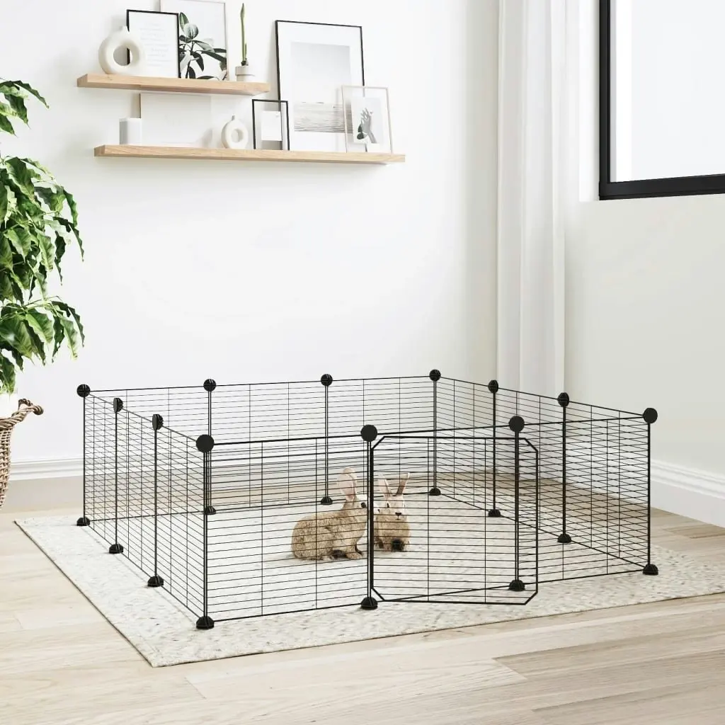 12-Panel Pet Cage with Door Black 35x35 cm Steel 171626