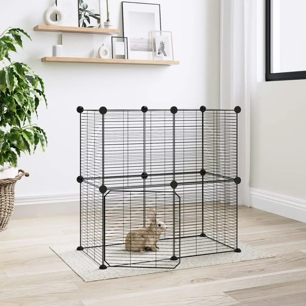 12-Panel Pet Cage with Door Black 35x35 cm Steel 3114036