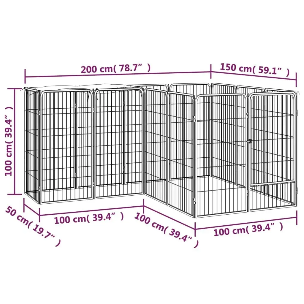 14-Panel Dog Playpen Black 50x100 cm Powder-coated Steel 3115949