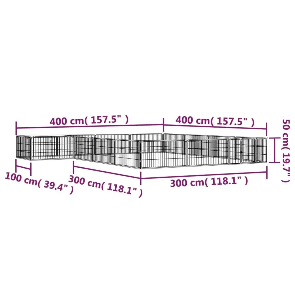 16-Panel Dog Playpen Black 100x50 cm Powder-coated Steel 3115978