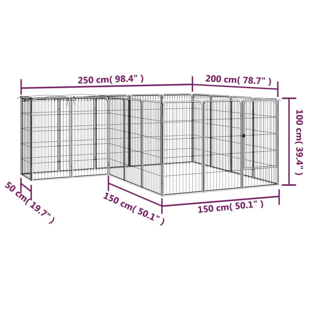 18-Panel Dog Playpen Black 50x100 cm Powder-coated Steel 3115950