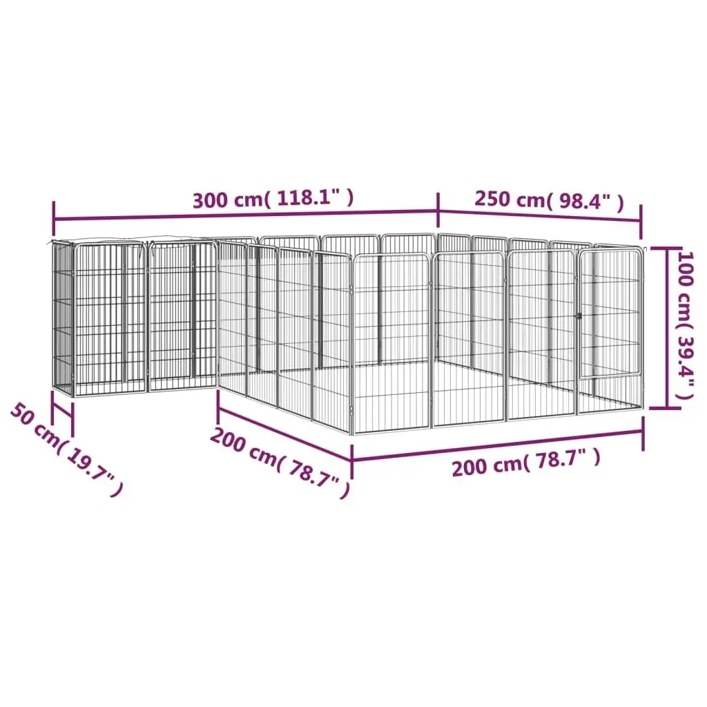 22-Panel Dog Playpen Black 50x100 cm Powder-coated Steel 3115951