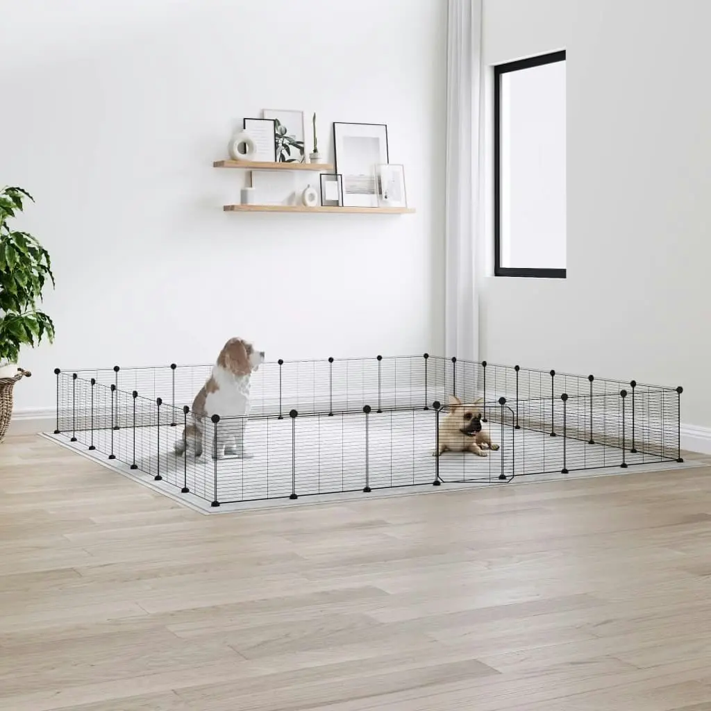 28-Panel Pet Cage with Door Black 35x35 cm Steel 3114026