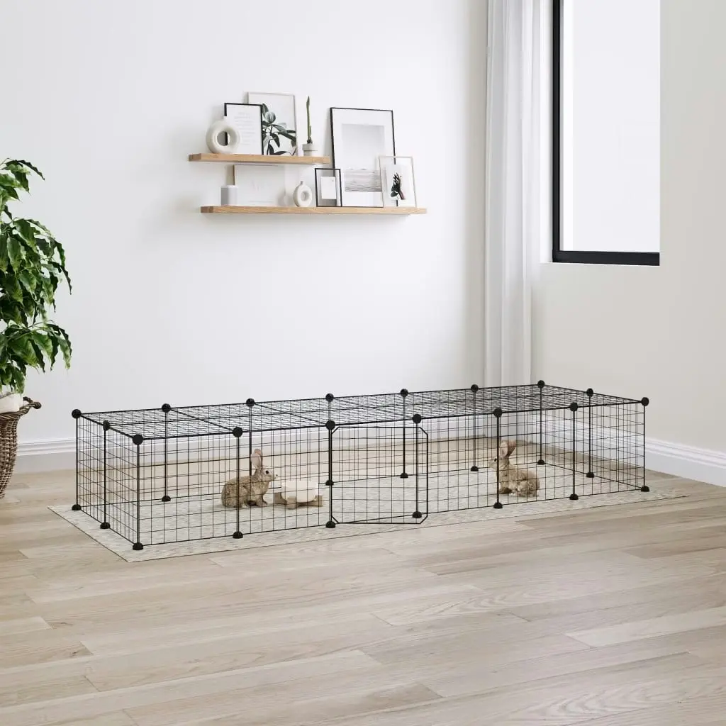 28-Panel Pet Cage with Door Black 35x35 cm Steel 3114056