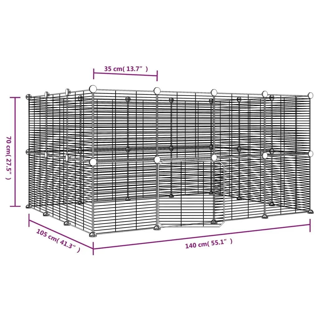 28-Panel Pet Cage with Door Black 35x35 cm Steel 3114044