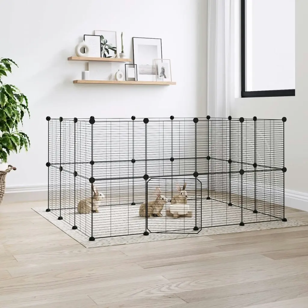 28-Panel Pet Cage with Door Black 35x35 cm Steel 3114044