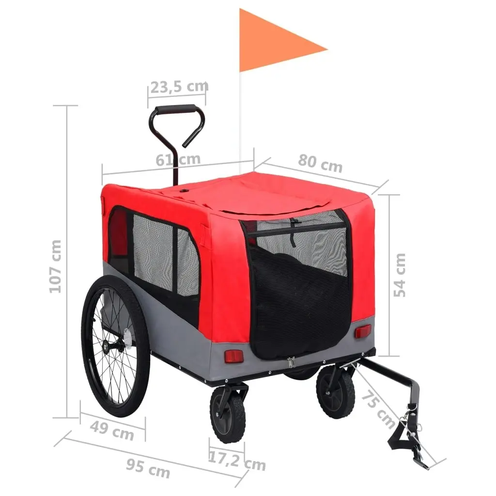 2-in-1 Pet Bike Trailer and Jogging Stroller Red and Grey 92440