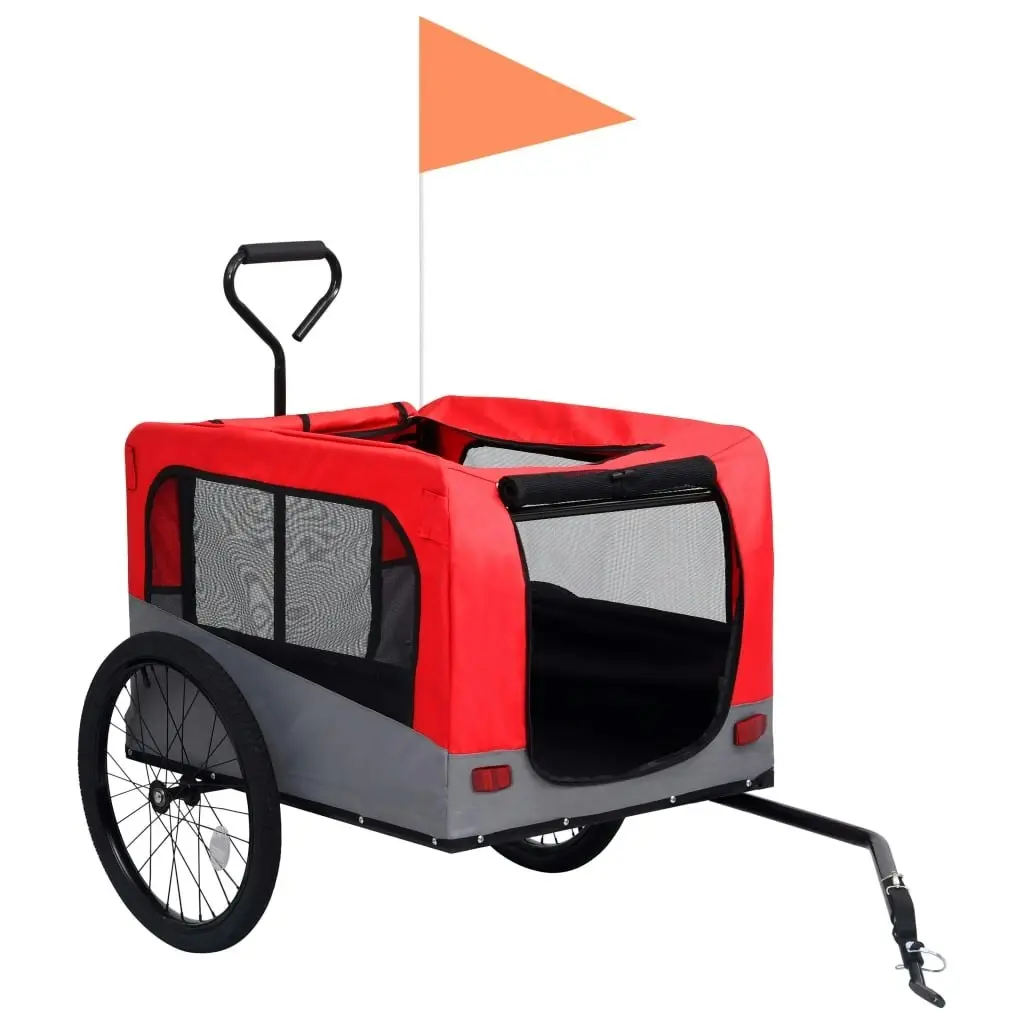 2-in-1 Pet Bike Trailer and Jogging Stroller Red and Grey 92440