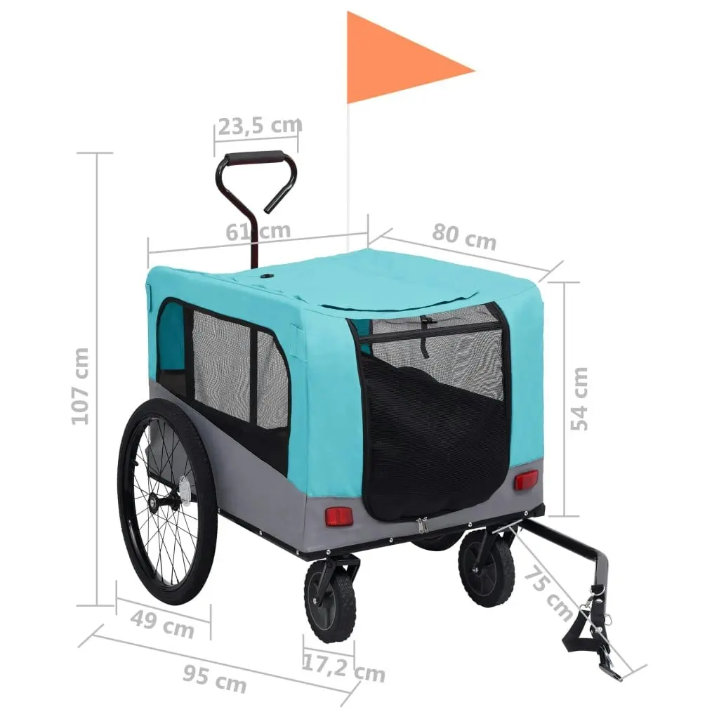 2-in-1 Pet Bike Trailer and Jogging Stroller Blue and Grey 92441