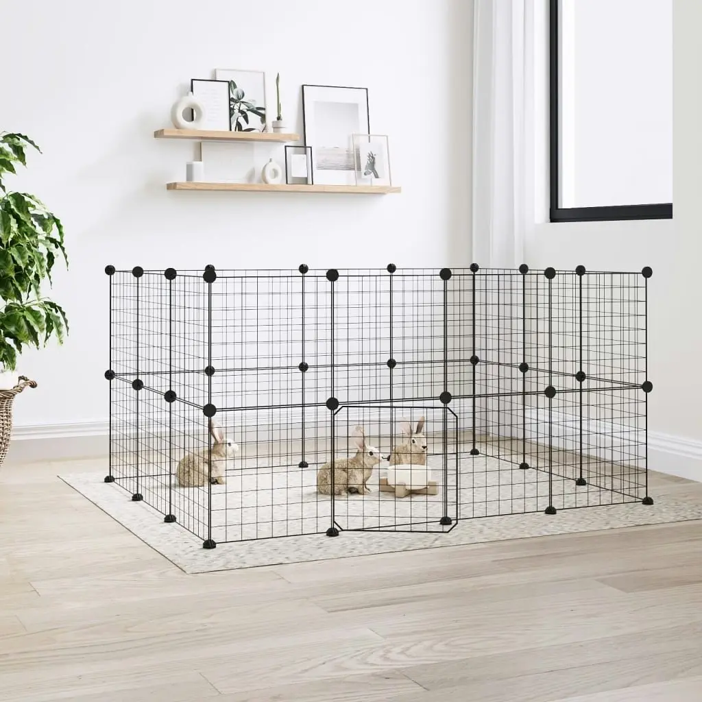 28-Panel Pet Cage with Door Black 35x35 cm Steel 3114038