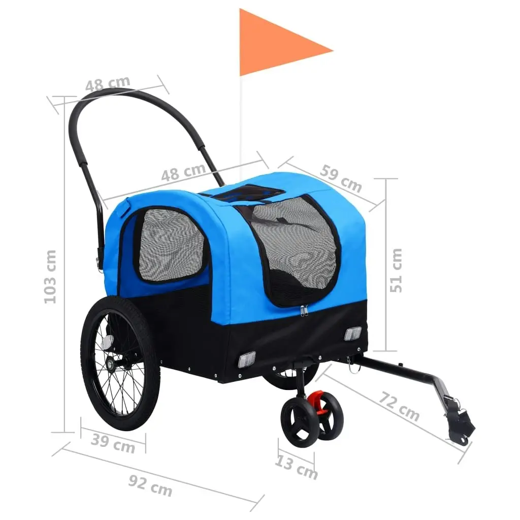 2-in-1 Pet Bike Trailer and Jogging Stroller Blue and Black 92438