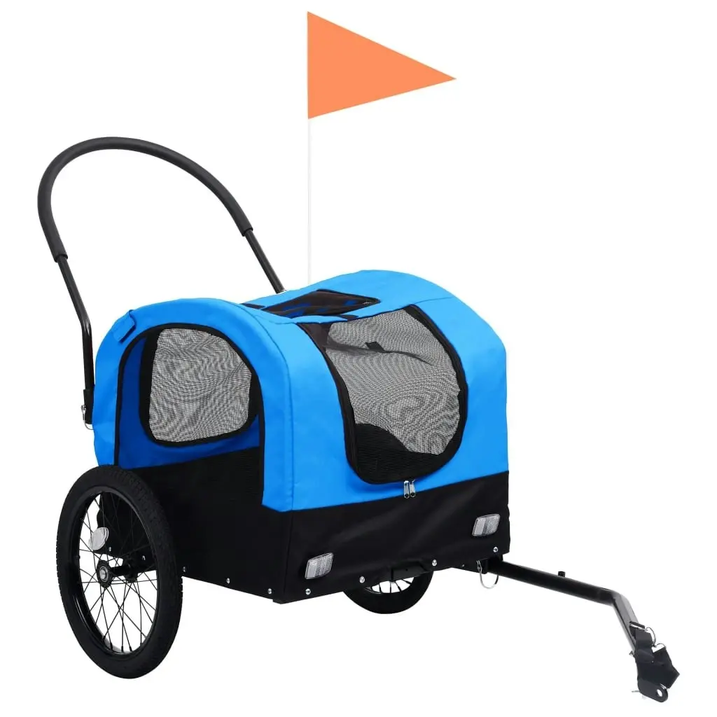 2-in-1 Pet Bike Trailer and Jogging Stroller Blue and Black 92438