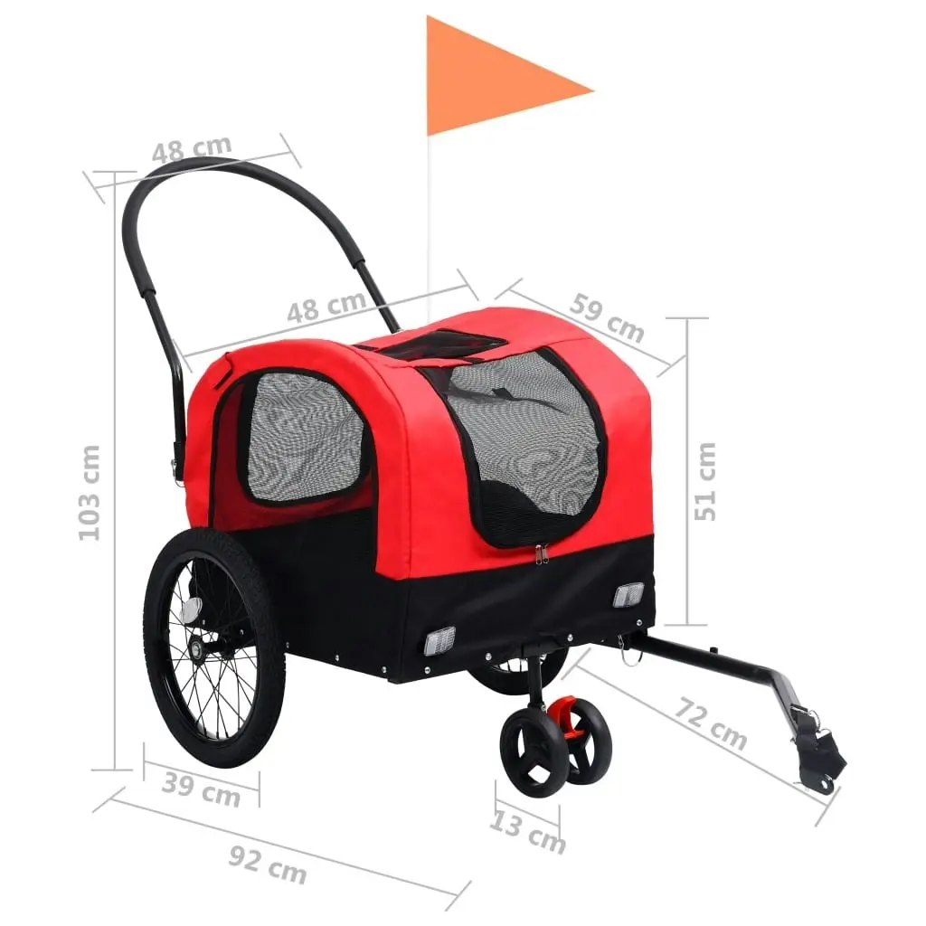 2-in-1 Pet Bike Trailer & Jogging Stroller Red and Black 92437