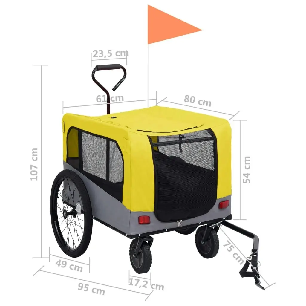 2-in-1 Pet Bike Trailer and Jogging Stroller Yellow and Grey 92442