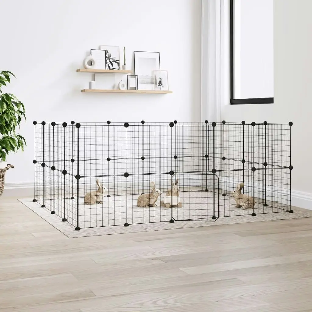 36-Panel Pet Cage with Door Black 35x35 cm Steel 3114039