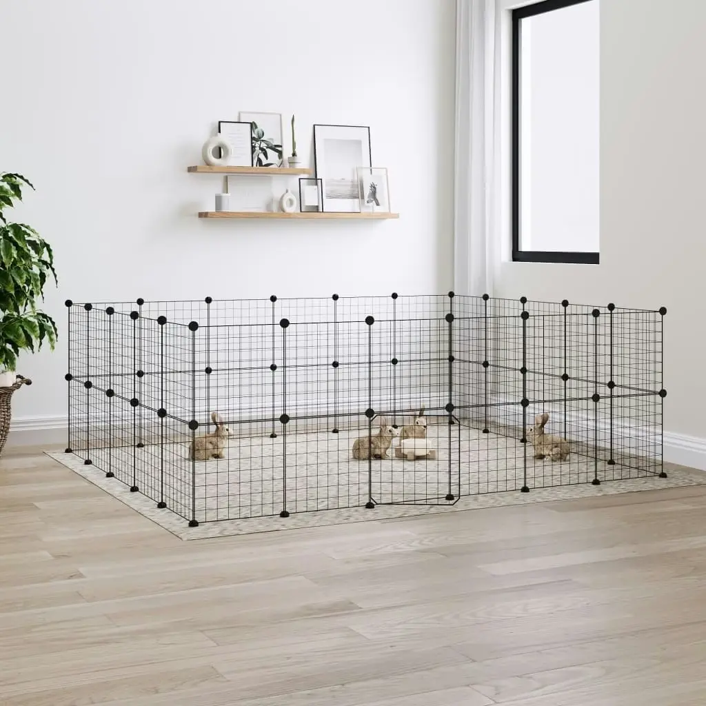 44-Panel Pet Cage with Door Black 35x35 cm Steel 3114040