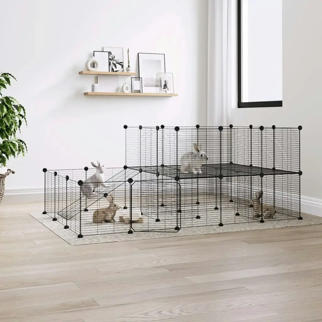 44-Panel Pet Cage with Door Black 35x35 cm Steel 3114063