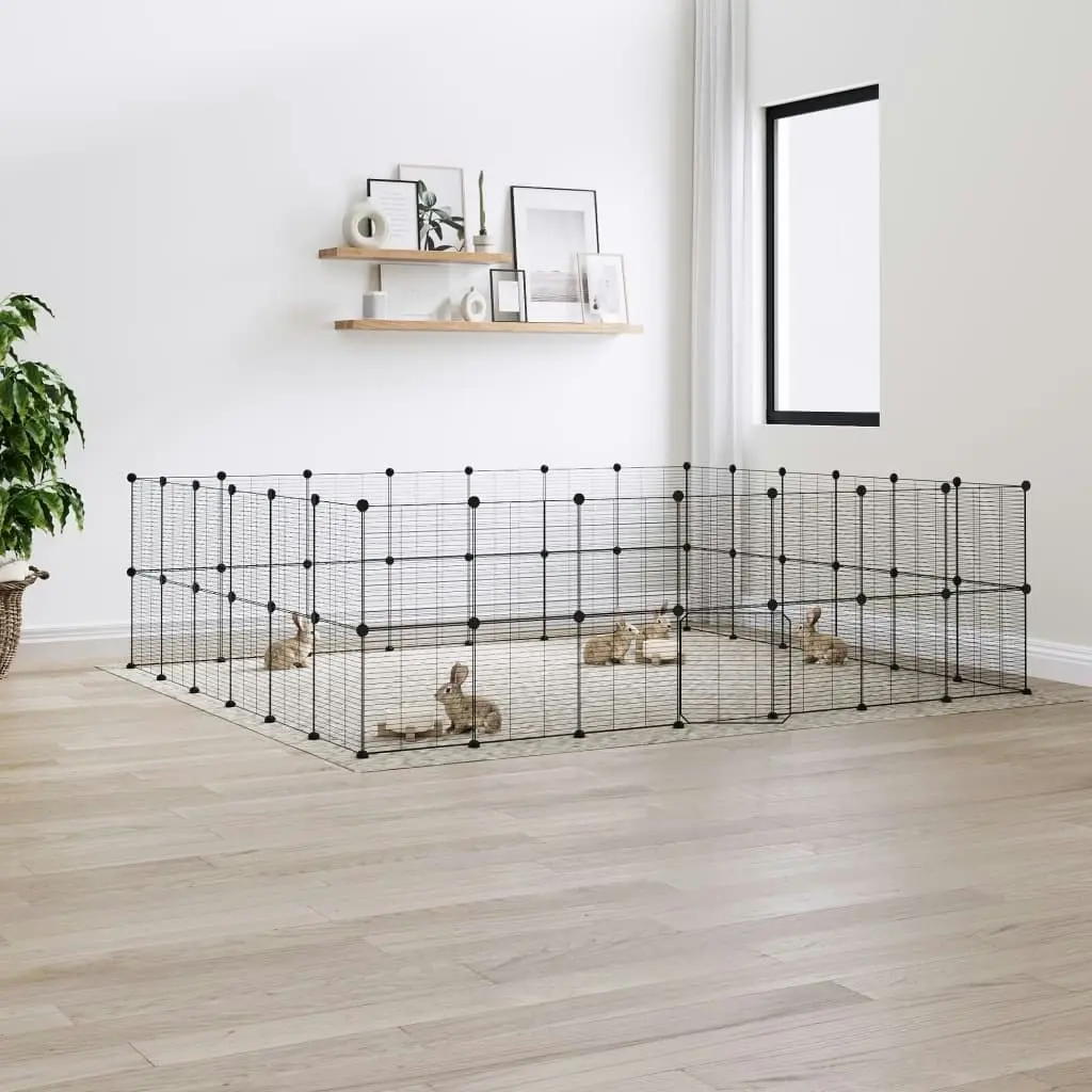 52-Panel Pet Cage with Door Black 35x35 cm Steel 3114047