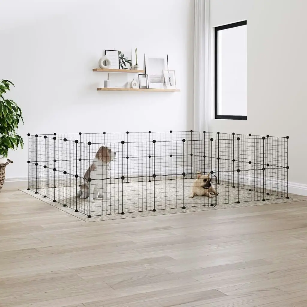 52-Panel Pet Cage with Door Black 35x35 cm Steel 3114041