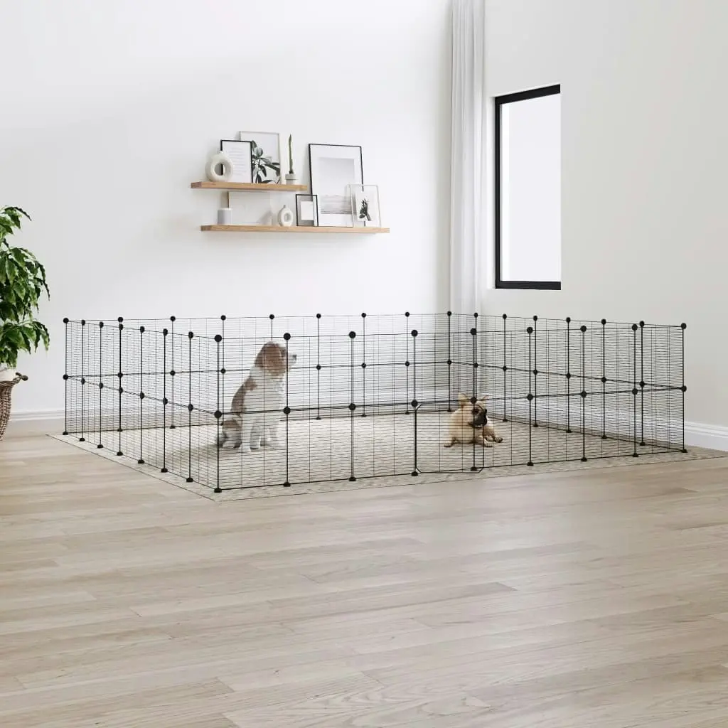 60-Panel Pet Cage with Door Black 35x35 cm Steel 3114042