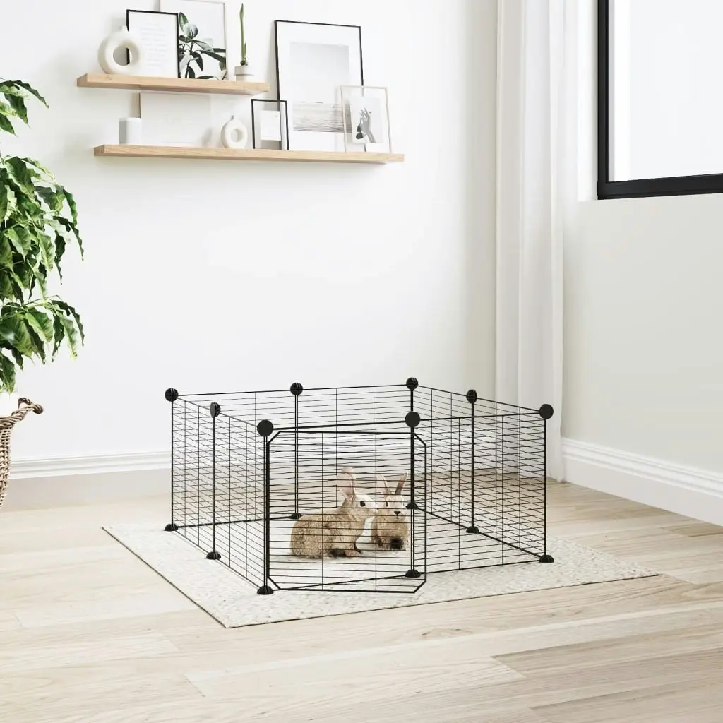 8-Panel Pet Cage with Door Black 35x35 cm Steel 171625