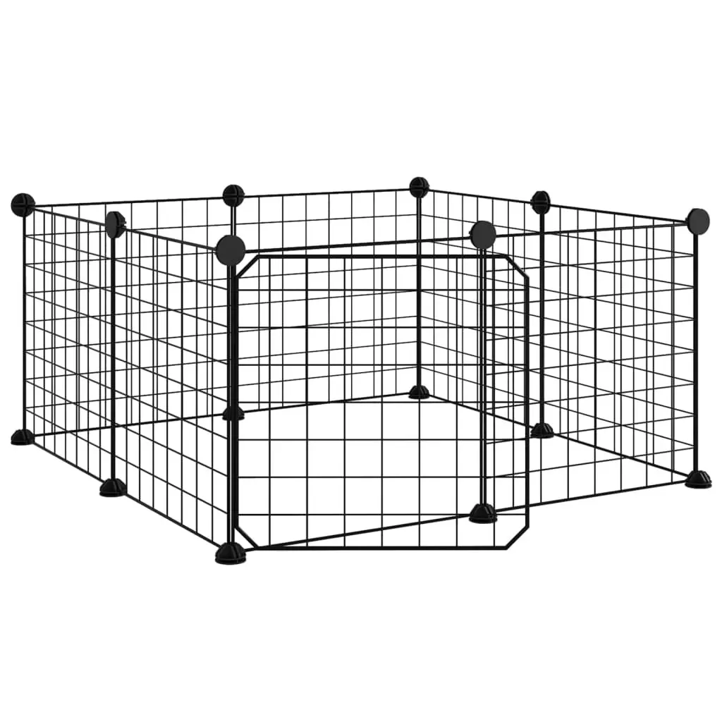 8-Panel Pet Cage with Door Black 35x35 cm Steel 171622