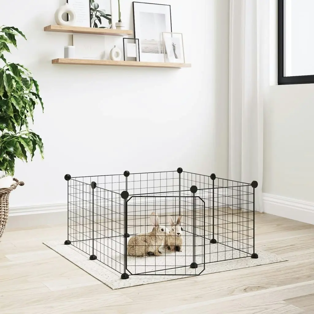 8-Panel Pet Cage with Door Black 35x35 cm Steel 171622