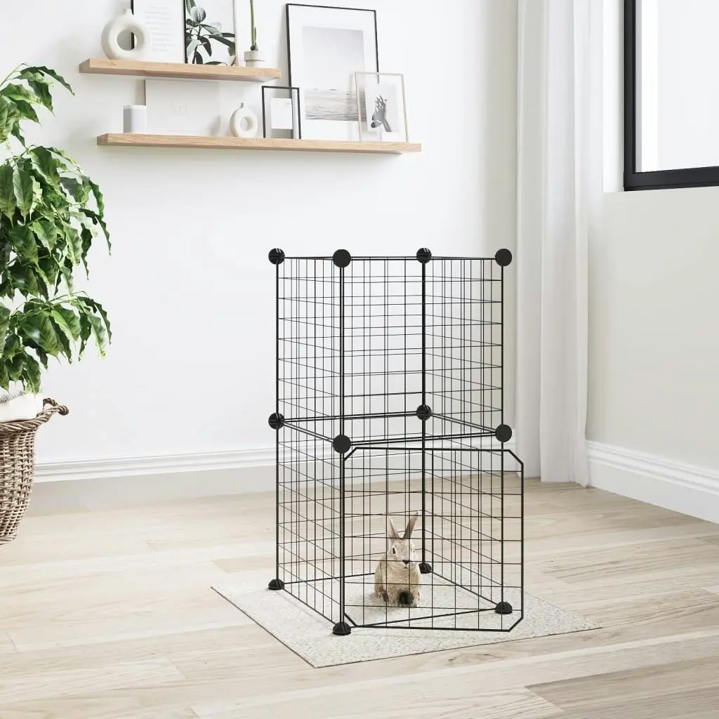 8-Panel Pet Cage with Door Black 35x35 cm Steel 3114032