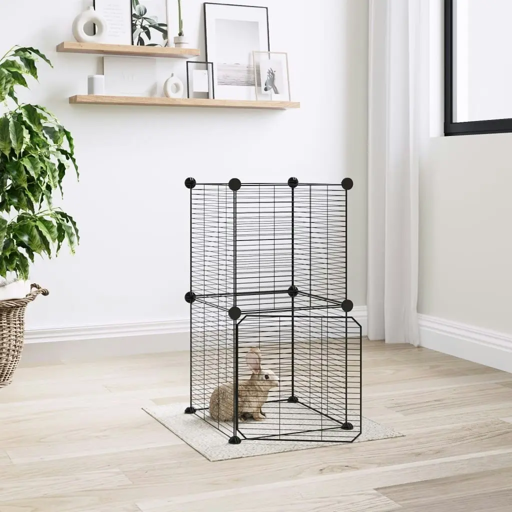 8-Panel Pet Cage with Door Black 35x35 cm Steel 3114035