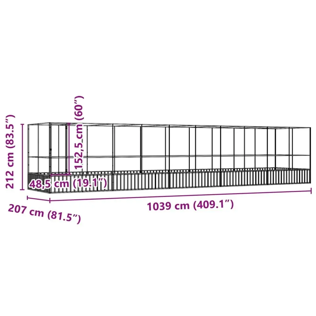 Aviary with Extension Silver 1039x207x212 cm Steel 3214275