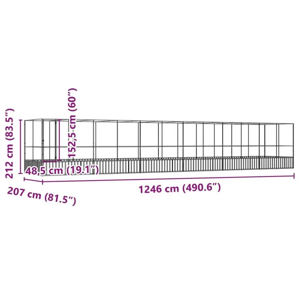 Aviary with Extension Silver 1246x207x212 cm Steel 3214276