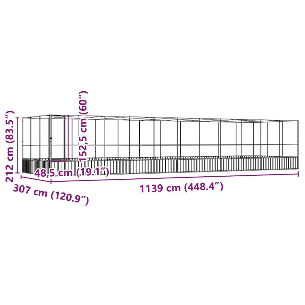 Aviary with Extension Silver 1139x307x212 cm Steel 3214280